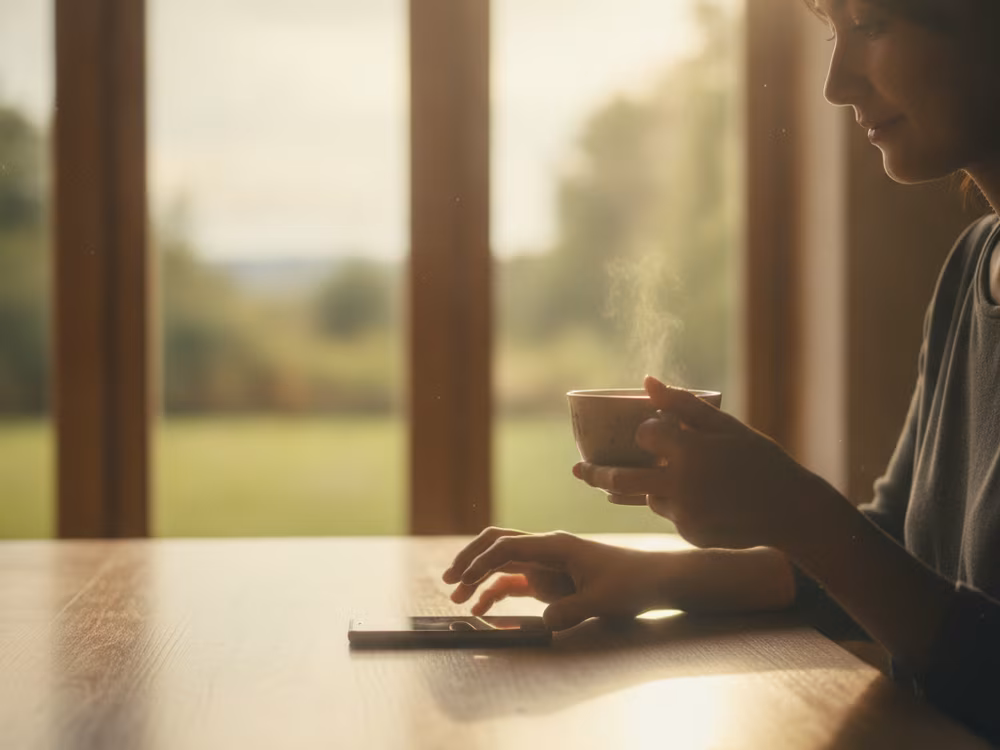 Eine Person macht eine ruhige Pause vom Halcyon-Reels-Social-Casino